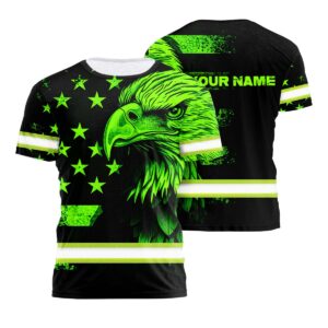 Hi Vis T Shirt Reflective, Eagles US Flag Custom Name For Workers Runners Patriotic