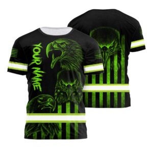 Personalized Hi Vis Shirt That Blends Safety With Patriotism Through A Bold Eagle And Flag Graphic