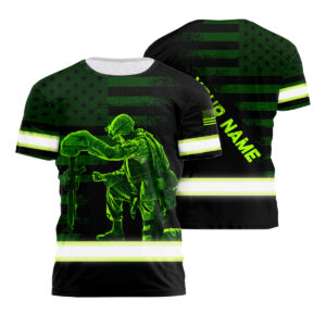 Custom Name Hi Vis Black Veterans US Flag Shirt - Safety Workwear For Patriotic