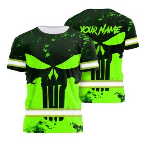 Hi Vis Shirt Green Neon US Flag - Personalized Safety Workwear For Skull Lover, Cyclists, Runners