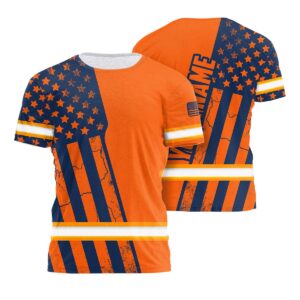 High Visibility Work Shirt With Vintage Orange Blue American Flag And Your Custom Name