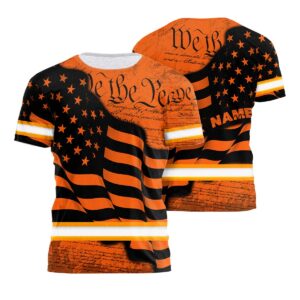 Custom Hi Vis Shirt Featuring Patriotic Orange Neon US Flag Design And Your Personalized Name