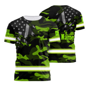 Hi Vis T Shirt Reflective Scratch Camo US Flag Green And Black Neon Safety Workwear