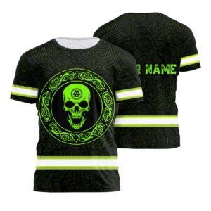 Safety Shirts Black Reflective Green Neon Skull Viking Symbol Custom Name Safety Workwear