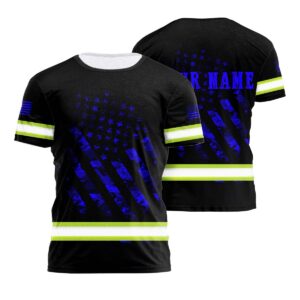 Hi Vis Work Shirt Black Reflective Blue Neon US Flag Camo Custom Name