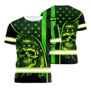 Safety Shirts Reflective Green Neon Skull Native Custom Name For Workers, Runners, Truckers, Skull Lovers