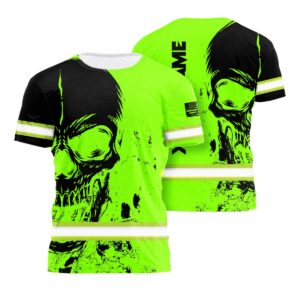 Hi Vis Shirt Green Reflective, Green Neon US Flag Skull Custom Name
