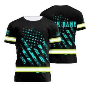 Hi Vis Shirt Mint Neon US Flag Camo For Runners, Worker, Patriotic