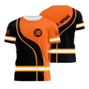 Hi Vis Work Shirt Orange Neon And Black Reflective Custom Name, Logo
