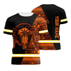 Safety Shirts Black Reflective Orange Neon Native Buffalo Skull Safety Workwear For Runners, Worker, Patriotic