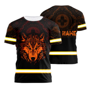 Hi Vis Shirt For Men Black Reflective Native Wolf Custom Name Safety Workwear
