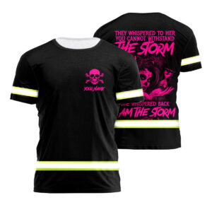 Safety Shirts Black Reflective Pink Neon Skull Custom Name Safety Workwear For Runners, Worker, Skull Lover