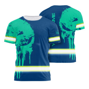 Hi Vis T Shirt Blue Reflective Skull Pink Neon Custom Name For Skull Lover