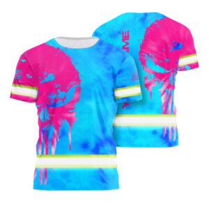 Custom Name Reflective Hi Vis T Shirt – Tapes Skull Blue Pink Safety Workwear