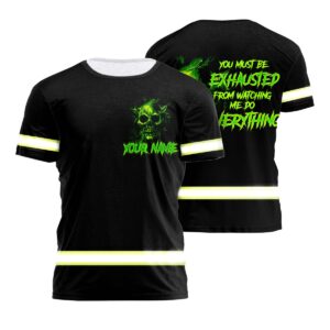 Hi Vis Safety Shirts Black Reflective Tapes Green Neon Skull Funny At Work Custom Name