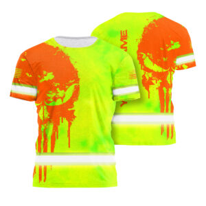 Hi Vis T Shirt Skull Orange Neon Custom Name For Workers, Skull Lover