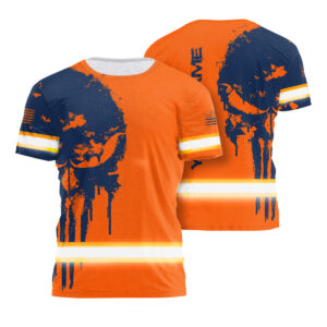 Hi Vis T Shirt Skull Navy Neon Custom Name For Workers, Skull Lover