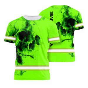 Safety Shirts Green Neon Reflective Tapes Skull Watercolor Custom Name