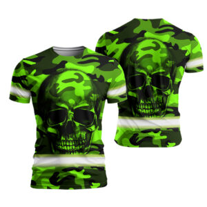 Hi Vis T Shirt Reflective Skull Camo Safety Workwear For Workers, Runners, Truckers, Skull Lovers
