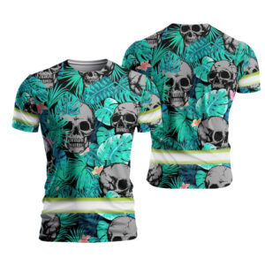 Custom Hi Vis Shirt Featuring Skull Pattern And Hawaiian Flowers