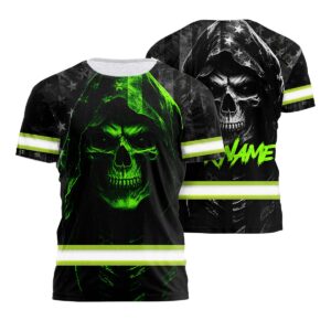 Hi Vis Skull Death Work Shirt - Custom Name Safety Gear For Skull Lover, Runners, Cyclists