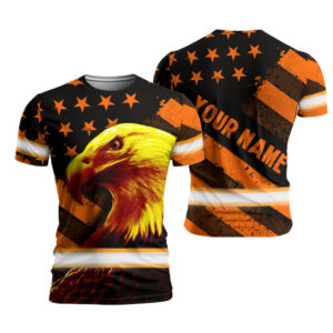 Hi Vis Workwear Shirt With Personalized Name And Orange Neon Eagles US Flag Design