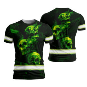 Stand Out At Work With Hi Vis Shirt Featuring Green Neon Skull And Smoke Effect