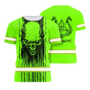 Unique Hi Vis T Shirt Featuring Skull Viking And Your Custom Name For Safety