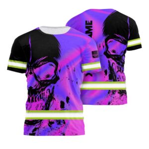 Premium Hi Vis Shirt Hologram Skull Workwear - Custom Name Safety Shirt