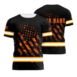 Hi Vis Shirt Orange Neon US Flag - Personalized Safety Workwear For Runners, Cyclists, Patriotic