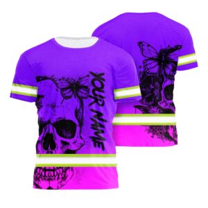 Violet Neon Skull With Butterfly Hi Vis Shirt - Personalized for Safety Workwear