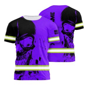 Hi Vis Shirts Reflective Tapes Violet Neon Skull Custom Name Safety Workwear