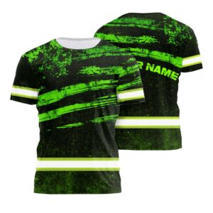 Custom Name Hi Vis Shirt Green Neon Pattern US Flag - Stand Out Safely Workwear