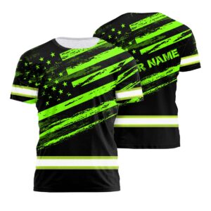 Hi Vis T Shirt For Safety Workwear With Strong USA Flag Style And Personalized Name Customization