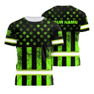 Vintage USA Flag Hi Vis Shirt - Custom Name, Safety Workwear For Runners, Cyclists, Patriotic