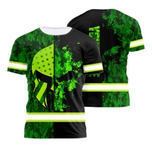 Hi Vis Safety Shirt Featuring Spartan Skull And US Flag With Custom Name Option