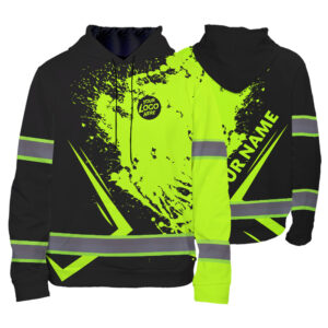 High Visibility Hoodie Black And Green Custom Company Name, Logo For Workers, Runners, Truckers, Patriotic