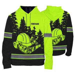 High Visibility Hoodie Black And Green Custom Name Safety Shirts For Workers, Runners, Cyclists, Trucker, Operator, Patriotic
