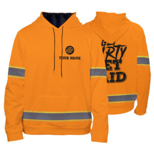 High Visibility Hoodie Orange Custom Company Name, Logo Get Dirty Get Paid Safety Workwear For Workers Runners Patriotic