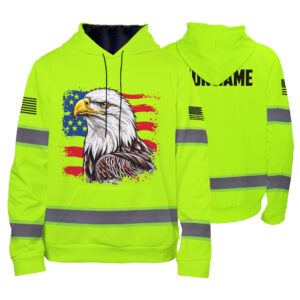 High Visibility Hoodie Green Neon Reflective Eagles Safety Shirts For Workers Runners Patriotic