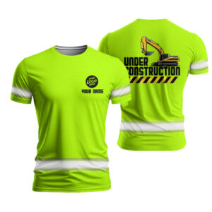 Hi Vis Work Shirt Green Reflective Under Contruction Custom Name And Logo, Hi Vis Shirts Funny