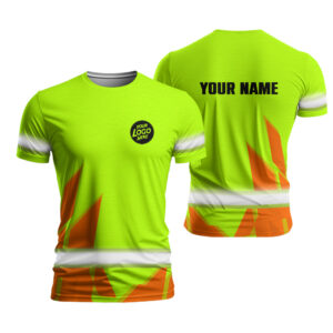 Hi Vis Work Shirt Green Custom Company Name, Logo Safety Workwear For Workers, Runners, Truckers