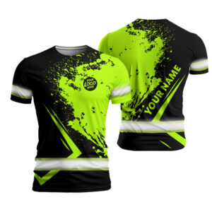 Hi Vis Work Shirt Black And Green Reflective Custom Name Logo, Safety Workwear