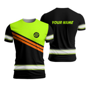 Hi Vis Work Shirt Black And Green Custom Name, Logo