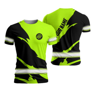 Hi Vis Work Shirt With Black Green Neon Torn Pattern And Your Custom Name And Logo