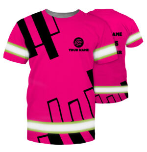 Hi Vis Work Shirt Pink Reflective Customize Name Safety Workwear For Runners, Worker, Patriotic