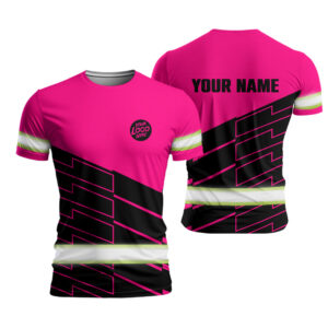 Pink High Vis Shirt Uniform With Custom Name, Logo For Workers, Runners, Patriotic