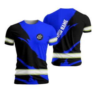 Hi Vis Work Shirt Violet And Black Reflective Uniform With Custom Name, Logo For Workers, Runners, Patriotic