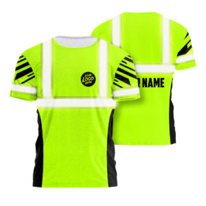 Custom Short Sleeve Safety Shirt In Green Neon With Name And Logo Personalization