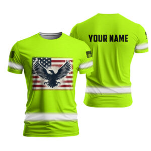 High Visibility Shirt Green Reflective Eagles US Flag for Men, Runners, Worker, Patriotic